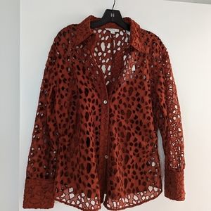 Vince Lace Sculpted long sleeve shirt/ blouse